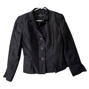 PILAR ROSSI Cropped Black Silk Jacket Size 8 Buttons Lightweight USA Made Formal